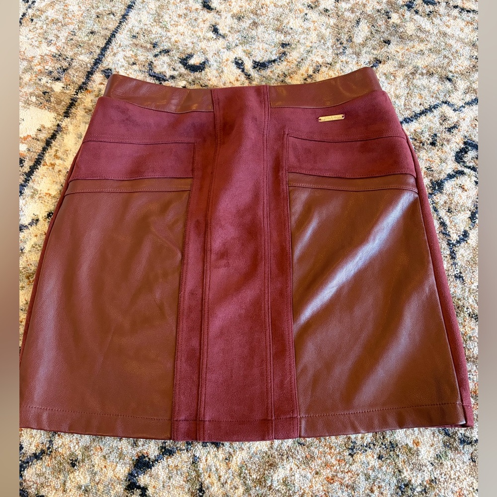 Marc New York Andrew Marc Burgundy Faux Leather Mini Skirt XS NWT